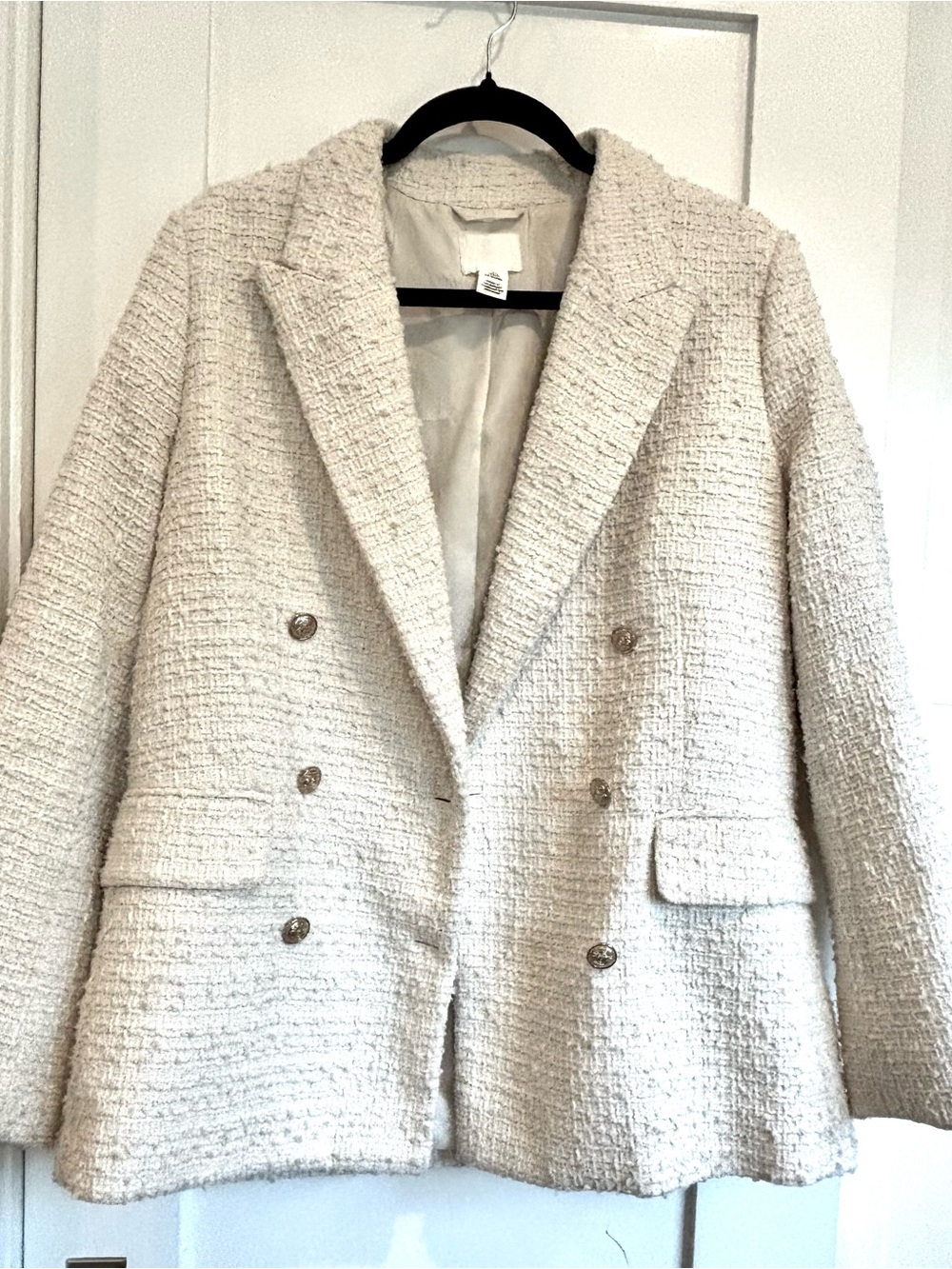 H&M Cream Bouclé Double-Breasted Blazer